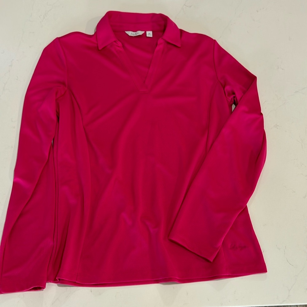 Women’s lady Hansen, pink long sleeve golf shirt – size medium
